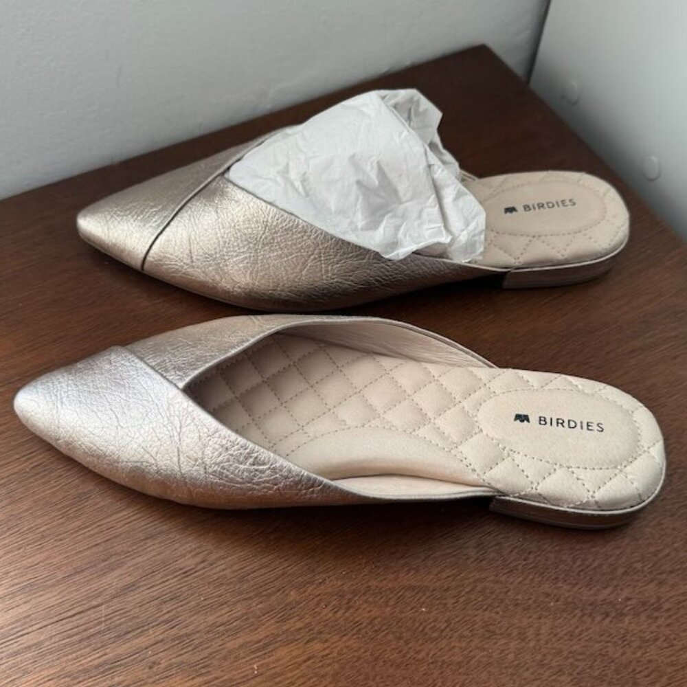 Birdies The Swan Metallic Leather Slides Flats Size 7